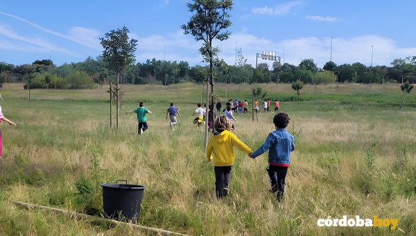 Unos 60 niños y niñas de cuatro colegios participan en la plantación de árboles en el Parque de Levante