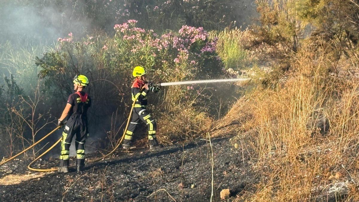 Un fuego calcina unos pastos en el Parque de Levante, cerca del poblado chabolista